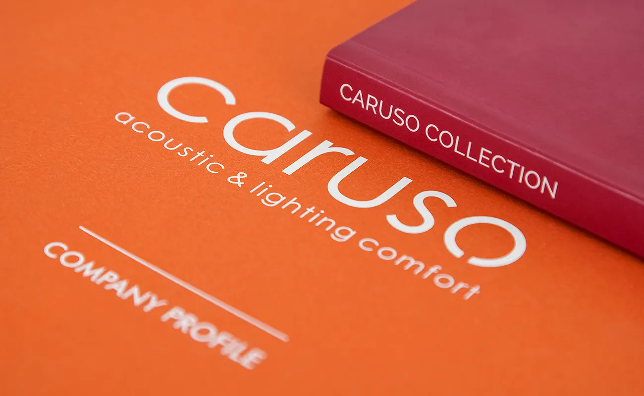 Concept grafico & Copywriting del Company Profile per Caruso Acoustic